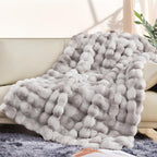 Touchat Luxury 1000GSM Faux Rabbit Fur Throw Blanket, Super Heavy Warm Cozy Grey Blankets for Couch Bed Sofa, Ruched Plush Fuzzy Elegant Soft Reversible Mink Blanket for Living Room Bedroom