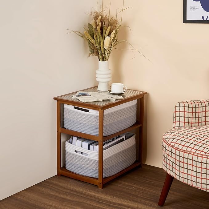 Large Storage Baskets for Organizing, Closet Shelf Baskets for Clothes Blanket Towels, Baby Nursery, Toy Bins Box, Woven Rope Baskets, 17 x 13 x 7.5”, 4 Packs Gradient Grey