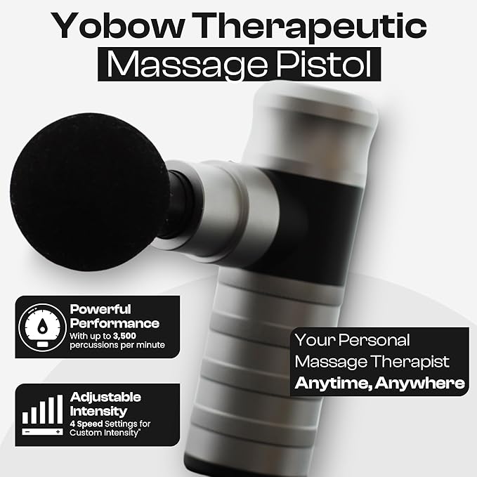 The Therapeutic Mini Massage Pistol with Portable Carrying Case, 4 Massage Speeds, 6 Colors | Fast USB Type C Charging | Massage Tool for Pain Relief | Stylish and Powerful Massage Gun