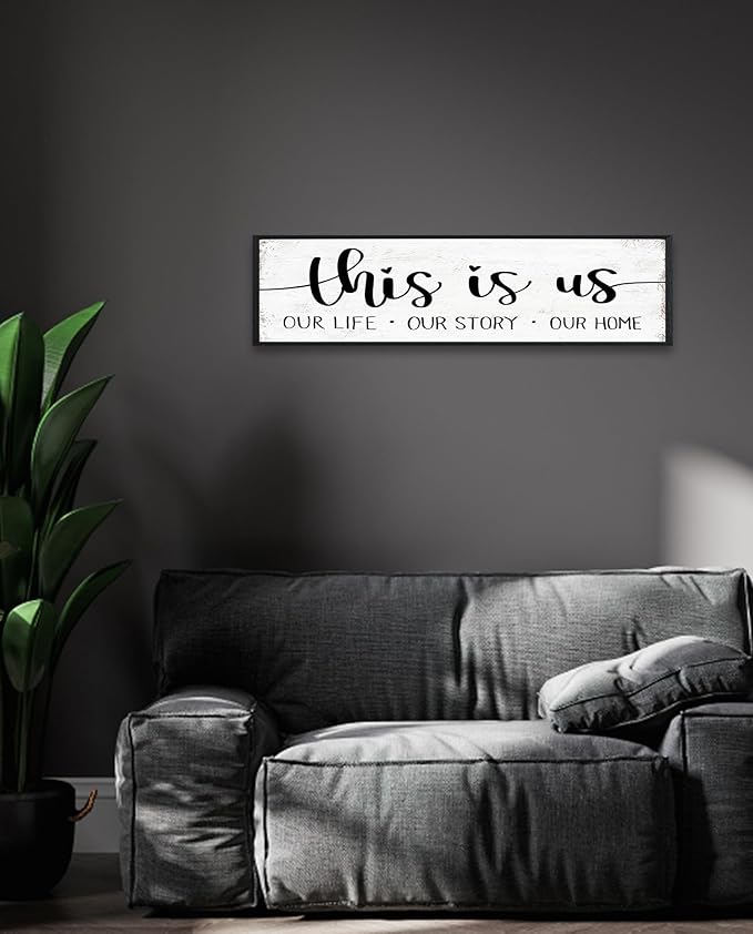 This is Us Sign Wall Decor: Family Wall Signs Rustic Farmhouse Living Room Country House Hanging Framed Wall Plaques,This is Us Our Life Our Story Our Home Quotes Wall Decor 12" x 40"