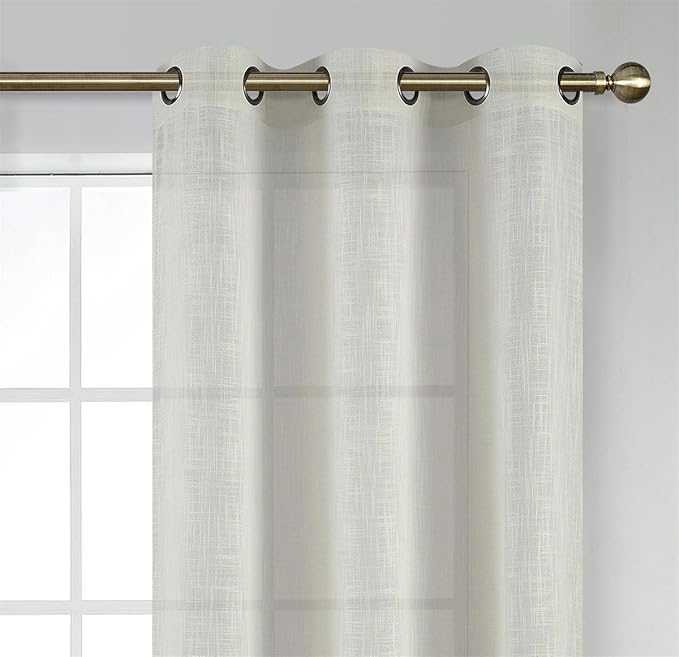 MIUCO Semi Sheer Curtains Poly Linen Textured Solid Grommet Curtains 63 Inches Long for Living Room 2 Panels (2 x 37 Wide x 63" Long) Beige
