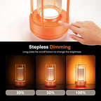 Portable Metal Table Lamp for Indoor/Outdoor ,Rechargeable Cordless LED Lamp, 3-Colour Infinitely Dimming Battery Powered Small Desk Lamp, Restaurant/Bedroom/Bar/Coffee Shop/Camping Light (Orange)
