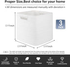 OIAHOMY Storage Cubes 11 Inch - 3 Pack, Cotton Rope Woven Baskets for Organizing, Square Storage Baskets for Shelves Organizer, Classroom, Kids Toy Bins, Closet, Baby Nursery-White