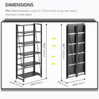 4NM No Assembly Foldable Bookshelf, 5-Shelf Collapsible Bookcase Storage for Small Spaces, 62.2" H, All Black