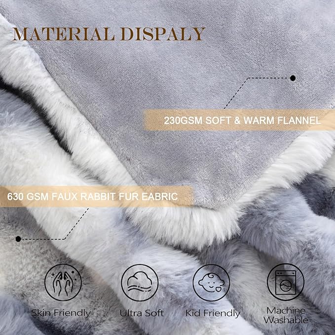 Latepis Faux Fur Throw Blanket for Couch, Soft Luxury Faux Fur Bubble Blanket for Sofa and Bedroom, Plush Thick Warm Cozy Fluffy Blanket for All Seasons, 50” x 60”, Tie-dye Blue