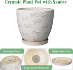 Ceramic Pots for Plants - 8 Inch Plant Pot with Drainage Hole and Saucer Large Planter Pot for Indoor Plants Outdoor Modern Flower Pot Home Decor White