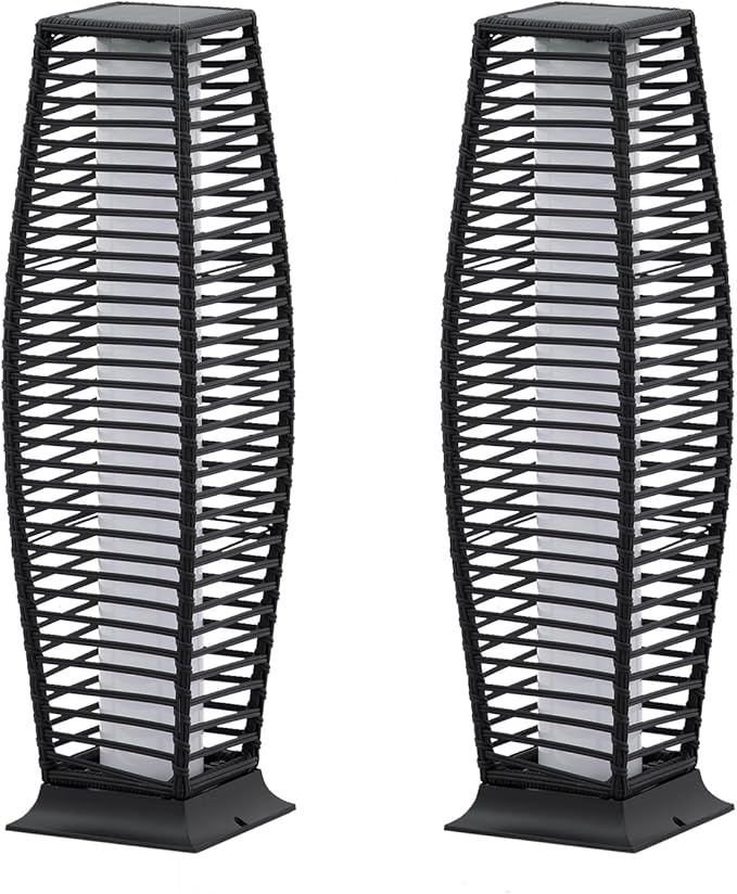 2 Pieces Outdoor Floor Lamp Weather-Resistant Outdoor Wicker Light Solar Powered Lantern Deck Lights for Patio Yard Garden
