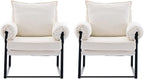 YISHENG Accent Chair with 6-Angle Adjustable Backrest, Chenille Fabric Living Room Chair Upholstered Lounge Chair, Modern Chair Cozy Reclining Chair for Reading Room, Set of 2 White