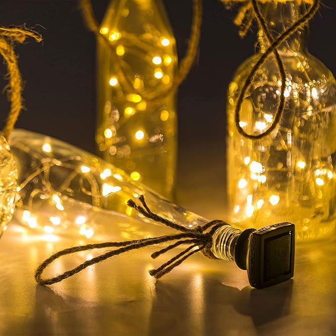 Solar Wine Bottle Lights Outdoor, 20 LED Cork Lights for Wine Bottles Waterproof, Fairy Lights Solar for Wedding Party Garden Patio Decor, Suitable for Most Wine Bottle Mouths-Warm White (8 Pack)