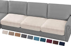 PrinceDeco Sectional Couch Cushion Covers 3 Pieces Velvet Separate Couch Cover Extra Large Stretch Sofa Slipcover Washable Furniture Protector for Sectional Sofa(Each Width Up to 40", Ivory)