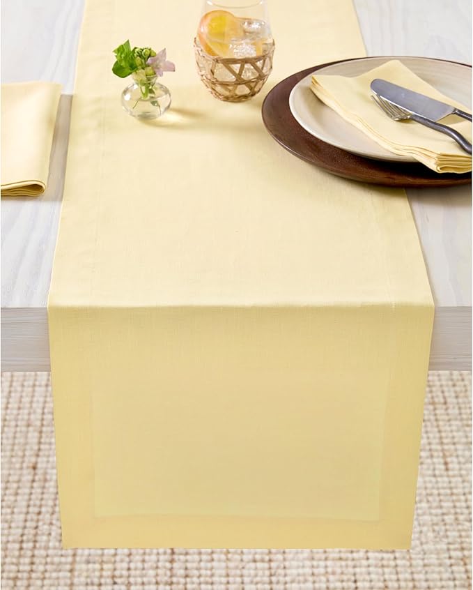 Solino Home Linen Table Runner 48 Inches - 100% Pure Linen Golden Straw Table Runner 14 x 48 Inch Ideal for Dresser and Coffee Tables - Fall, Autumn, Thanksgiving - Fete