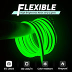 GZBtech Flexible LED Neon Rope Lights 50FT,AC 110-120V Waterproof Strip Light, 120 LEDs/M Cuttable Connectable Neon Lighting for Indoor Outdoor Home Decor/Commercial Building Use-Green 15M