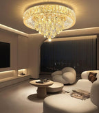 Modern Crystal Chandeliers for Dining Room LED Light Fixture Close to Ceiling Chandelier Flush Mount Ceiling Light Dimmable Lamp with Remote for Living Room Bedroom Hallway