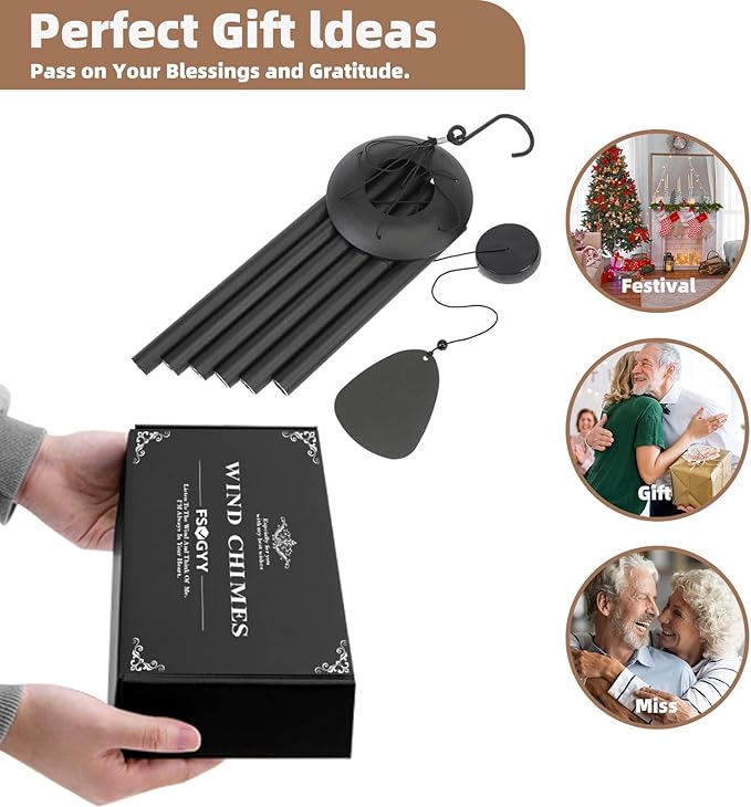 Wind-Chimes-Outdoor-Large-Decor, Deep Tone Soothing Melodic Tones Windchimes, Wind Chimes for Outside, Memorial Wind Chime Best Gift for Mom Women Grandma Neighbors（32" Black）
