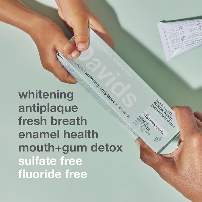 Davids Hydroxi Mild Mint Fluoride Free Nano Hydroxyapatite Toothpaste for Enamel Health & Whitening, Antiplaque, SLS Free, Kid Friendly Gentle Mint Flavor, 4 oz, Made in USA