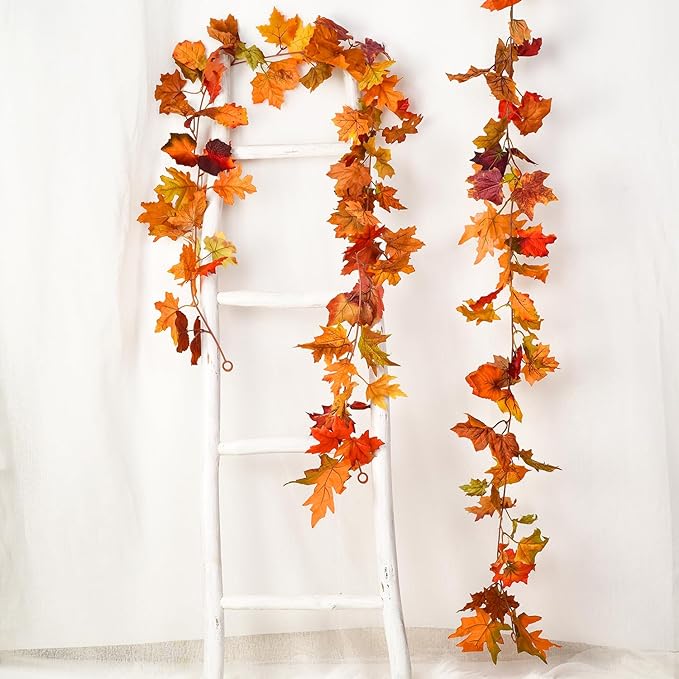 Lvydec 6 Pack Fall Maple Garland - 5.9ft/Strand Artificial Fall Foliage Garland Realistic Maple Leaves Autumn Decor for Home Wedding Halloween Thanksgiving Party