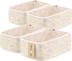 Small Storage Baskets for Organizing | Closet Organizer Bins | Shelf Toy Basket | Woven Rope Baskets | Cube Decorative Box | Shallow Basket | 11.5x7.5x4.7” | 4 Packs Rainbow