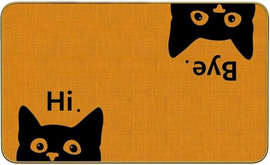 Mingnei Hi Bye Cat Welcome Doormat - Funny Black Cat Lover Floor Mat for Home, Kitchen, Entrance - Indoor/Outdoor Entryway Rug 30x17 (Orange)