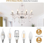 Modern Elegant 8 Lights K9 Crystal Glass Chandelier Pendant Ceiling Lighting European Style for Dining Living Room Bedroom Transparent, 8 E12 Bulbs Required