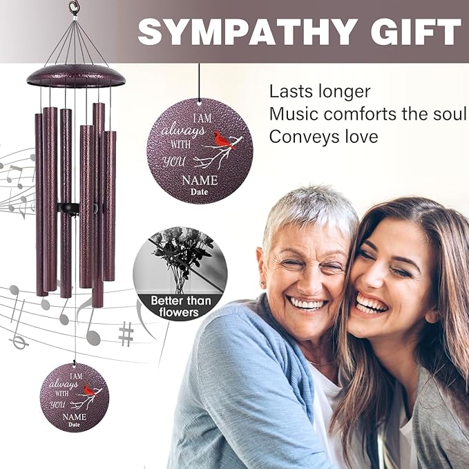 ASTARIN 36" Large Deep Tone Personalized Name Sympathy Wind Chimes, Cardinal Memorial Wind Chime for Loss of Mother Father Loved One, Bereavement Condolence Gifts Decor Outdoor Patio Garden