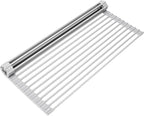 Surpahs Over Sink Foldable Multipurpose Roll-Up Dish Drying Rack, Silicone Wrapped Stainless Steel, Warm Gray, 20.5" x 15.5"