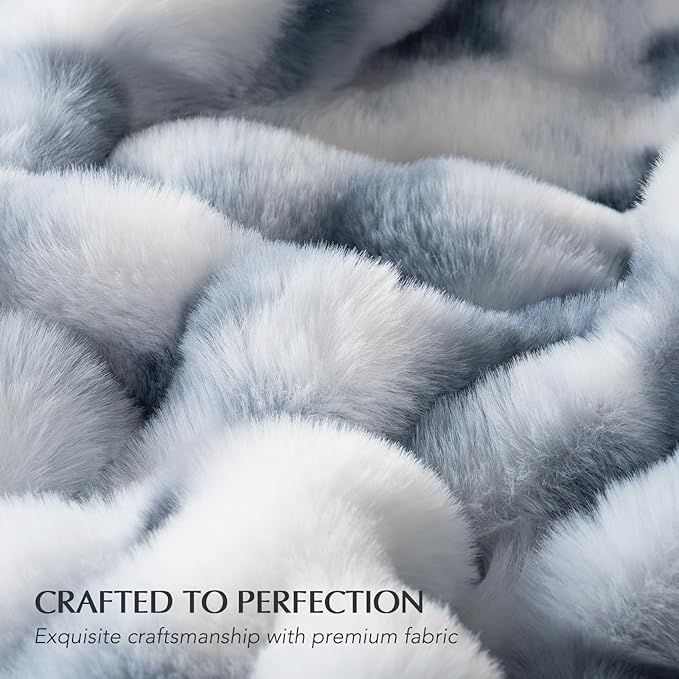 EVERGRACE Ultra Soft Luxury Fluffy Ridgeline Faux Rabbit Fur Throw Blanket, Thick Warm Bubble Throw for Bed, Cozy Plush Reversible Blankets for Couch, Chair, Sofa, Cloud Blue, 50x60 Inches, 870 GSM