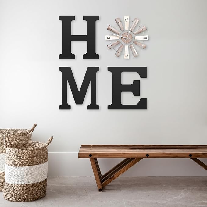 Farmhouse Home Signs with Windmill Clock Wall Decor Rustic Home Letters Wall Art for Living Room Kitchen Entryway Dining Room Bedroom (black)