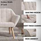48”Small Loveseat Sofa, Modern Sherpa Upholstered Mini Couch 2-Seater Fluffy Love Seat with Quilting Backs and Wood Legs for Living Room, Bedroom and Small Space, White