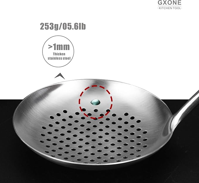 Slotted Spoon,304 Stainless Steel Skimmer Spoon with Heat Resistant Wooden Handle,Silver/15.8Inch