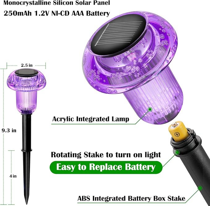 Halloween Solar Lights Outdoor 8 Pack Purple LED Waterproof Mushroom Outside Lights for Yard Garden Patio Pathway Walkway Landscape Halloween Decorations