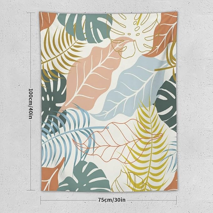 ICMOLYYENLO Boho Green Leaves Tapestry, Mid Century Abstract Tropical Palm Leaves Modern Minimalist Geometric Wall Hanging, Neutral Home Decor Art for Living Room Bedroom Dorm 60x80 Inch