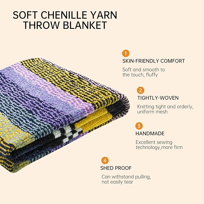 Soft Chenille Yarn Throw 36"x48", Handmade Knit Throw Blanket, for use in All Seasons, Soft Cozy Warm Knitted Blanket for Bed Sofa, Couch Chair, Living Room(1.76Ib)