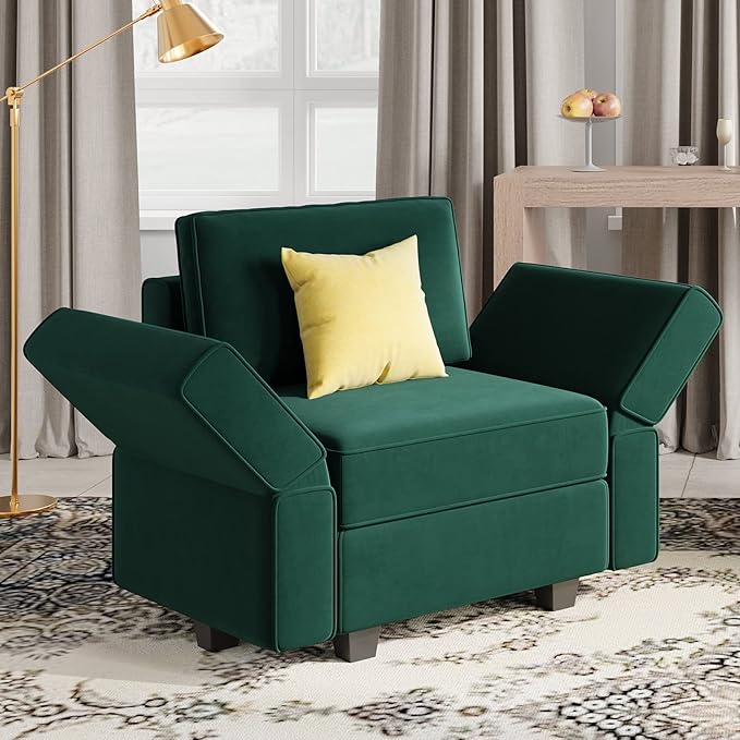 Belffin Modular Loveseat Sofa Couch with Storage Seats Velvet 2 Seater Love Seats for Small Spaces Green