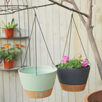 ZMTECH 10 Inch Hanging Planters for Outdoor Plants, Hanging Pots for Plants Indoor with Visible Water Level, Hanging Flower Basket with Drainage Holes & Removable Tray(2 Pack, Gray)