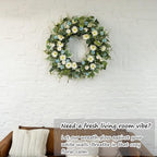 24 Inch Wreaths for Front Door, Large Spring Summer Artifiical Wreath with Blue White Daisy Flower, All Season Floral Wreaths for Porch Window Wall Decor Outside Indoor Outdoor Decorations