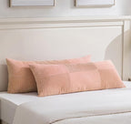 Fancy Homi Set of 2 Peach Boho Long Lumbar Body Decorative Throw Pillow Cover 14x36 Inch for Bed Couch Bedroom Bench, Soft Patchwork Corduroy Textured Pillow Case, Rustic Farmhouse Room Décor