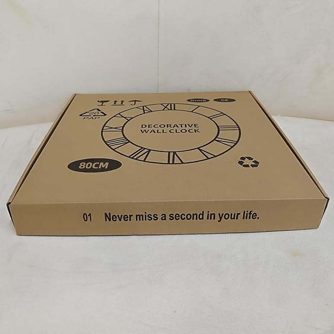 Maxstar Large Round Wall Clock for Living Room Decor Battery Operated Non Ticking Black Metal Wood Clocks for Home Living Room Garden Office Kitchen Decoration -40inch