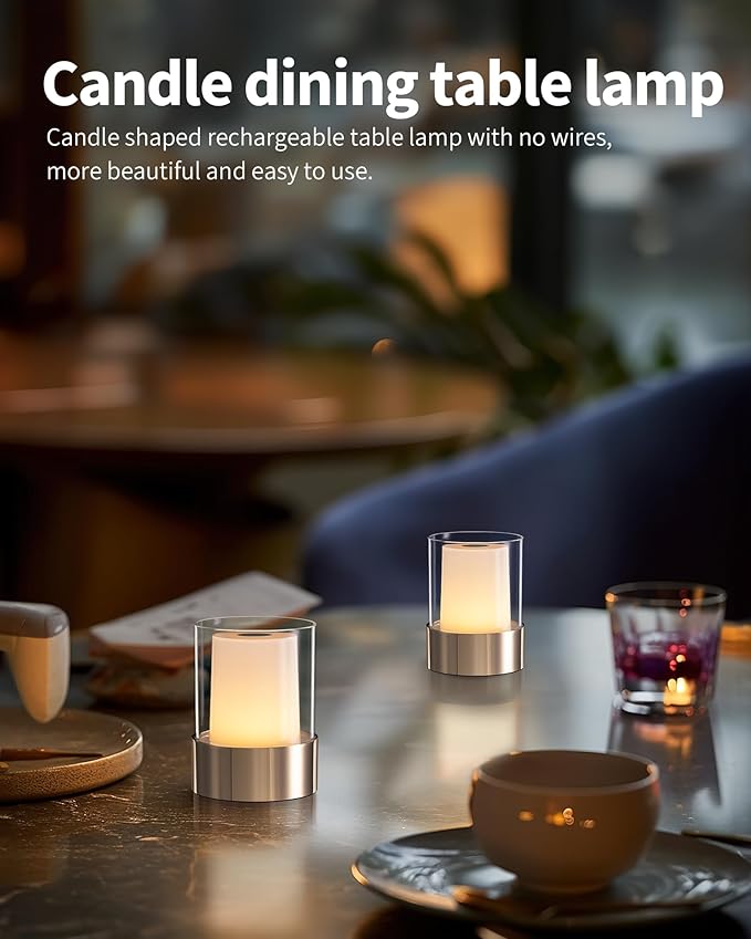 4" Mini Dining Table Light 2 Pack for Buffet Restaurant, Outdoor Waterproof Lamps for Bathroom Camping, Rechargeable Cordless Table Lamp for Bar, Touch Warm Night Light for Nursery Baby (Gold)