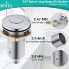 BESTILL Garbage Disposal Air Switch Kit - UL Listed, Brass 3.6" Long Push Button for Waste Disposer, Cordless Sink Top Switch Button, Polished Chrome, Compatible with all Garbage Disposals
