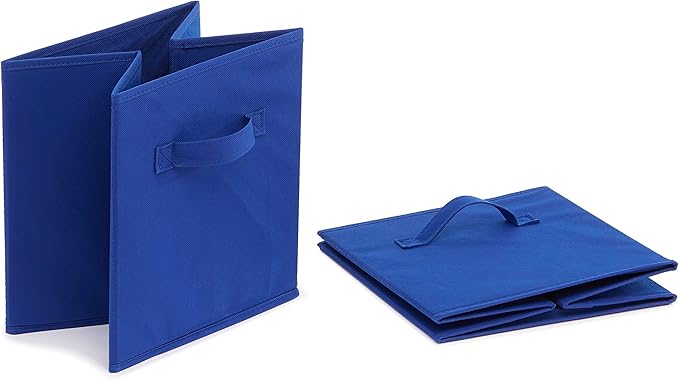 Amazon Basics Cube Organizer Storage Bins Handles, Collapsible Fabric, Pack of 6, 10.5"x10.5"x11", Navy