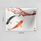 Japanese Koi Fish Tapestry, Cherry Blossoms Asian Oriental Flower Branch Koi Fish Carp Tapestries Wall Hanging for Bedroom Living Room Office Decor 40"x30"