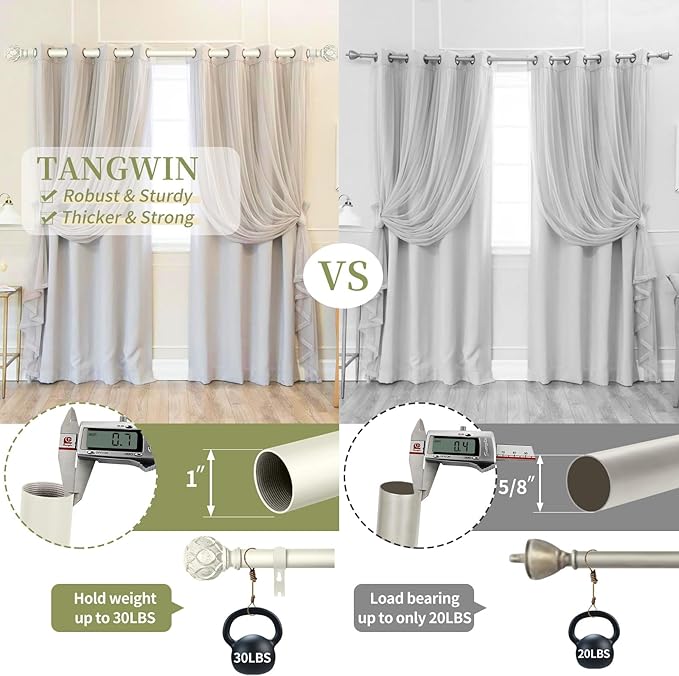 White Farmhouse Curtain Rods for Windows:66-120" Heavy Duty Adjustable Curtain Rod for Bedroom Living Room,Boho Decorative Rustic Drapery Rods with Vintage Coastal Texture Finial,Antique White