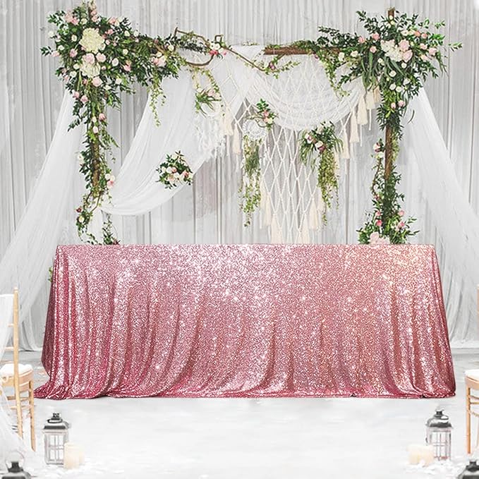SquarePie Sequin Tablecloth 60 x 120 Inch Fuchsia Pink Sparkly Table Linen for Wedding Party