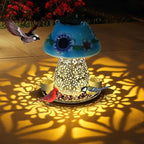 Mushroom Solar Bird Feeders for Outdoors Hanging Metal Wild Bird Feeder Garden Lantern with S Hook for Garden Decoration Blue