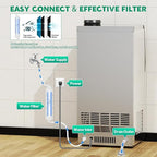 Commercial Ice Maker Machine 130Lbs/24H with 30Lbs Ice Capacity, 45Pcs Clear Ice Cubes Ready in 8-15Mins, Stainless Steel Under Counter Freestanding Large Ice Machine, 2 Water Inlet Modes