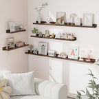 Heimlove Picture Ledge Shelf, Floating Shelves Set of 2, 56 Inches Picture Shelf for Wall with Ledge, Kids Bookshelf Wall Mounted for Living Room Bedroom Decor Books Photo Frames, Walnut