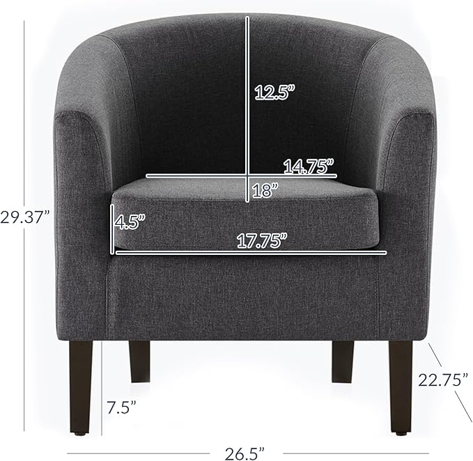 BELLEZE Living Room Chairs Set of 2, Linen Round Accent Barrel Chairs, Club Tub Sofa Chairs for Bedroom, Corner Chairs with Flared Legs and Cozy Soft Padding - Highland (Gray)