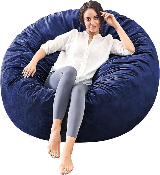 Bean Bag Chairs for Adults - Memory Foam Furniture BeanBag Chair - Kids/Teens Sofa with Soft Micro Fiber Cover - Round Fluffy Couch for Living Room Bedroom College Dorm - 4 ft, Navy