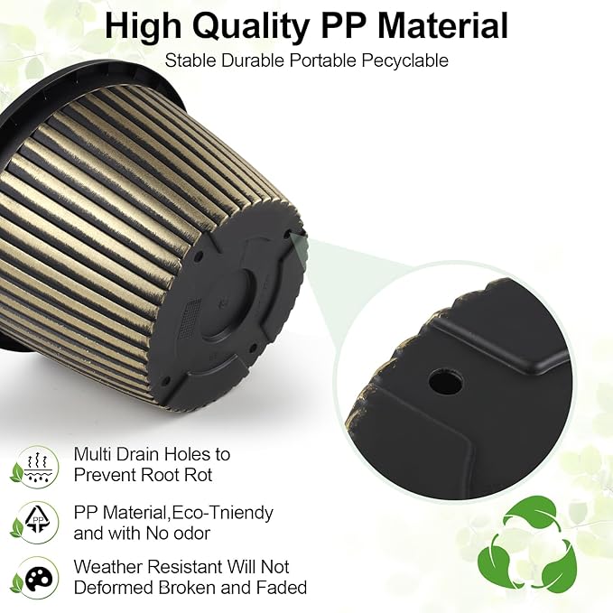 Large-Planter-Indoor-Outdoor Plant Pots, 14 inch 4 Pack Plastic Flower Pots with Saucer And Drainage Holes, Modern Garden Planters For Planting Medium Large Plants， Decorative Resin Garden Pots