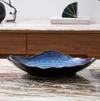 Ceramic Decorative Dish, Large Blue Pottery Decorative Bowl, Porcelain Centerpiece Tray, Key Bowl, Gift Decor Tray for Tabletop Entryway Table Living Room Dining(12'' Dish)